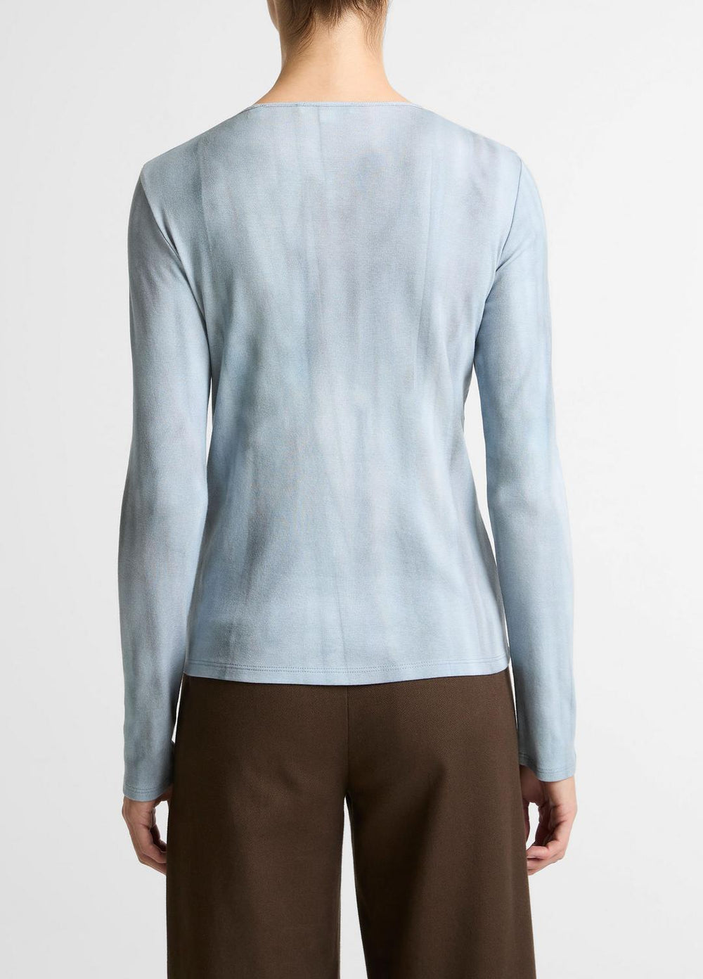 Washed Ombré Pima Cotton-Blend Long-Sleeve T-Shirt in Long Sleeve - AZURA WASH | VINCE Women