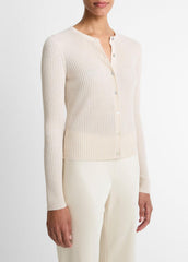 Ribbed Cashmere-Silk Cardigan in Cardigans - WHITE SAND | VINCE Women