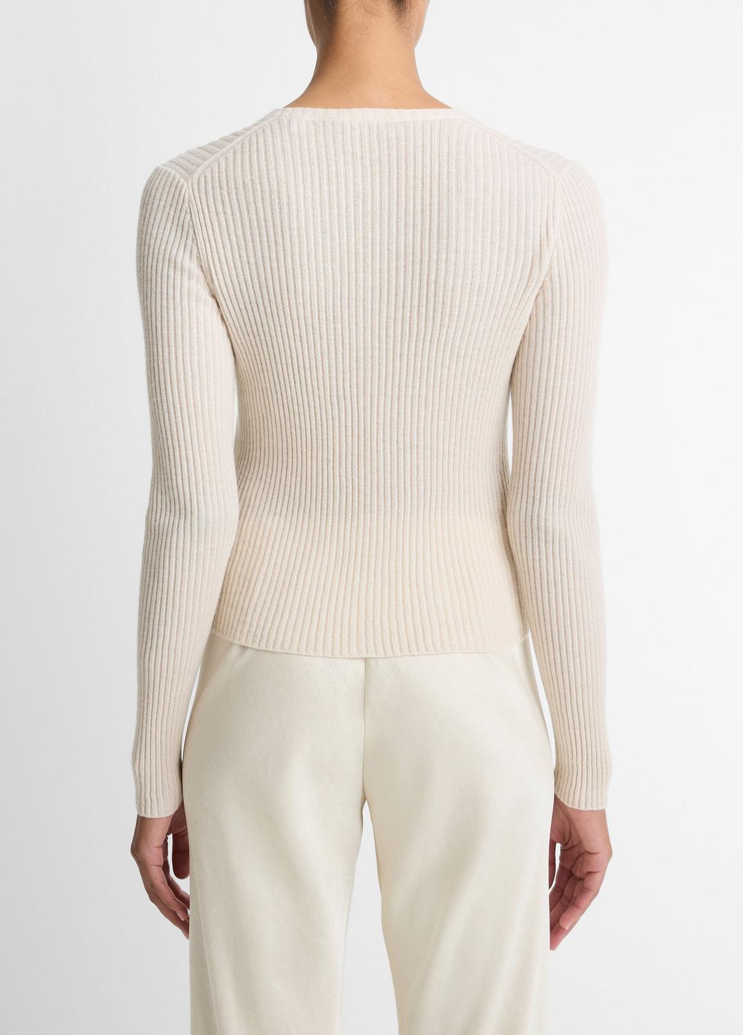 Ribbed Cashmere-Silk Cardigan in Cardigans - WHITE SAND | VINCE Women