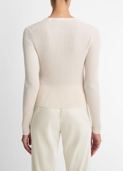 Ribbed Cashmere-Silk Cardigan in Cardigans - WHITE SAND | VINCE Women