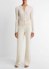 Ribbed Cashmere-Silk Cardigan in Cardigans - WHITE SAND | VINCE Women