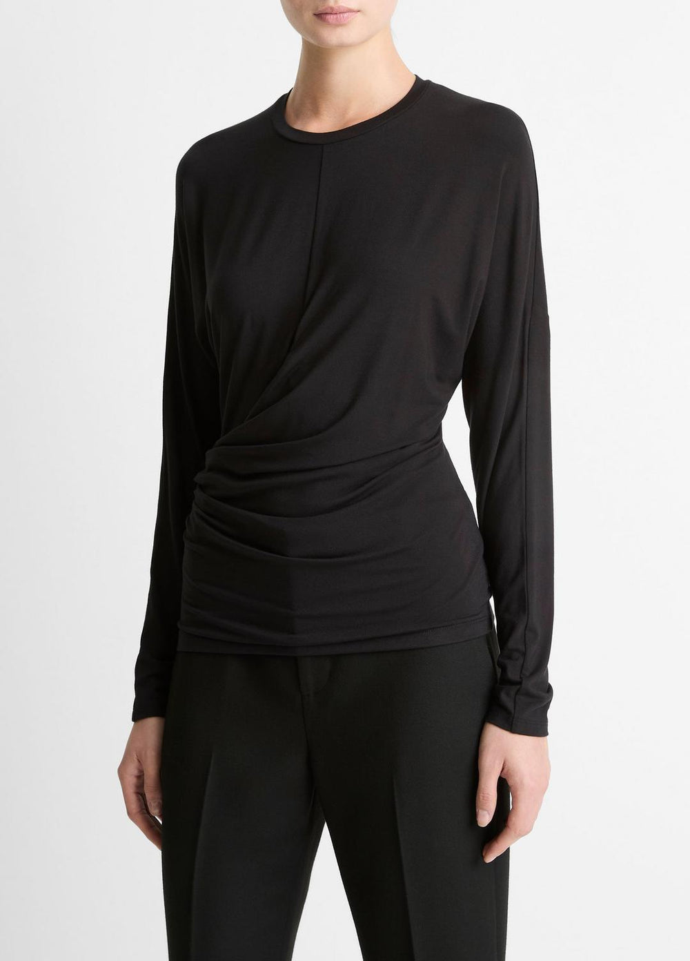 Fixed-Drape Long-Sleeve T-Shirt in Long Sleeve - BLACK | VINCE Women