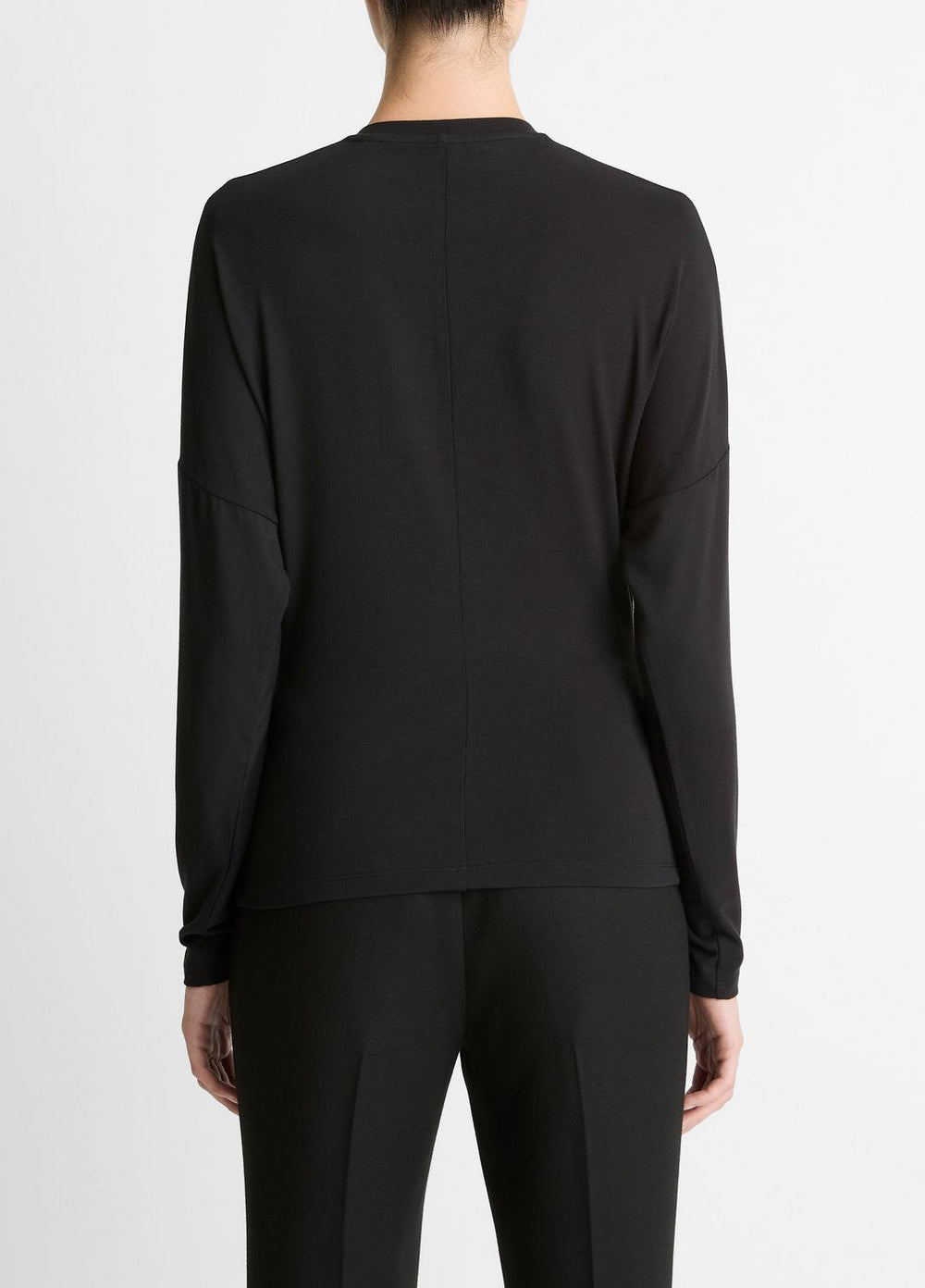Fixed-Drape Long-Sleeve T-Shirt in Long Sleeve - BLACK | VINCE Women