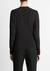 Fixed-Drape Long-Sleeve T-Shirt in Long Sleeve - BLACK | VINCE Women