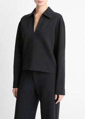 Cotton-Blend Half-Zip Pullover in Long Sleeve - BLACK | VINCE Women