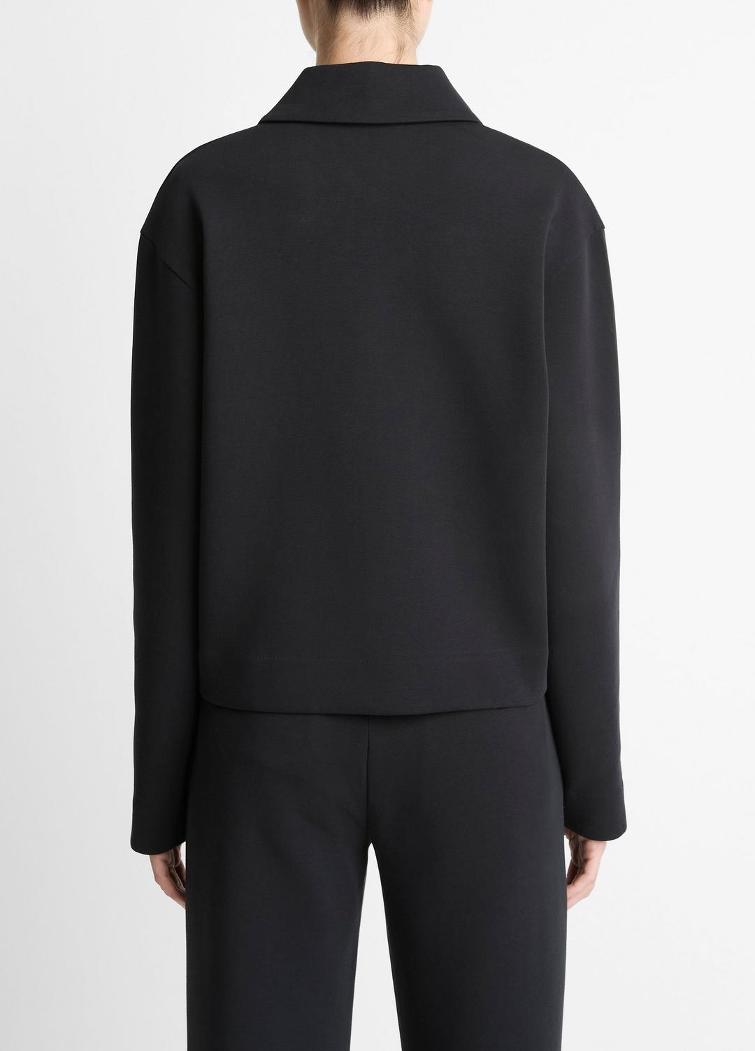 Cotton-Blend Half-Zip Pullover in Long Sleeve - BLACK | VINCE Women