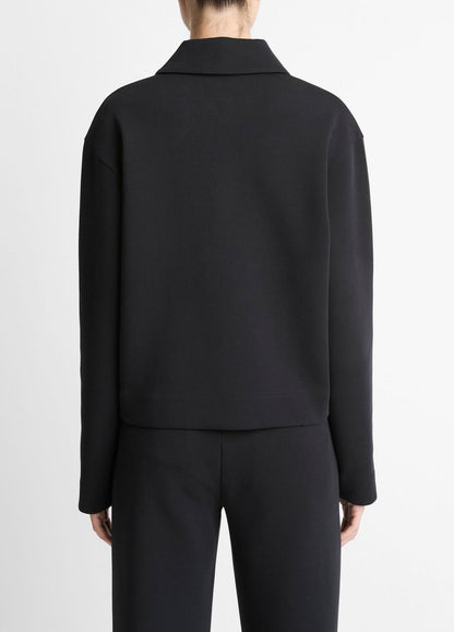 Cotton-Blend Half-Zip Pullover in Long Sleeve - BLACK | VINCE Women