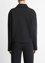 Cotton-Blend Half-Zip Pullover in Long Sleeve - BLACK | VINCE Women
