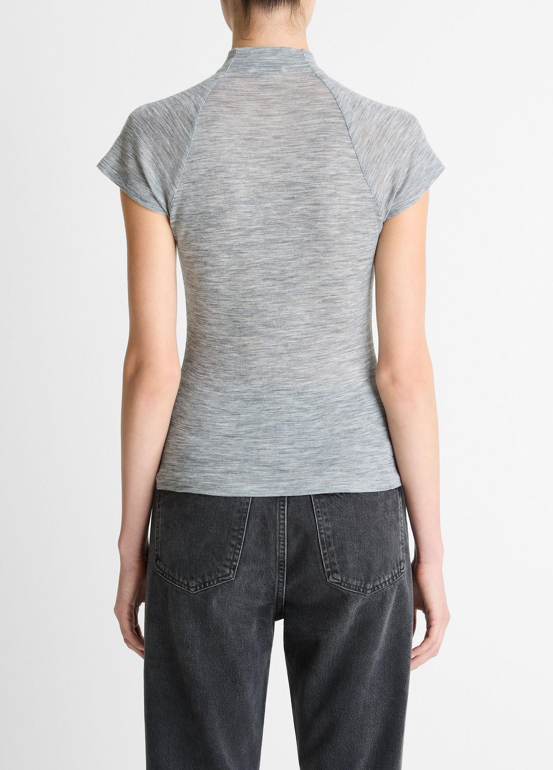 Wool Raglan Cap-Sleeve Mock-Neck Top in Short Sleeve - HEATHER THISTLE | VINCE Women