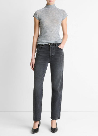 Wool Raglan Cap-Sleeve Mock-Neck Top in Short Sleeve - HEATHER THISTLE | VINCE Women