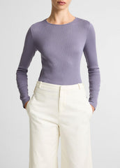 Ribbed Pima Cotton Long-Sleeve T-Shirt in Long Sleeve - MAUVE IRIS | VINCE Women