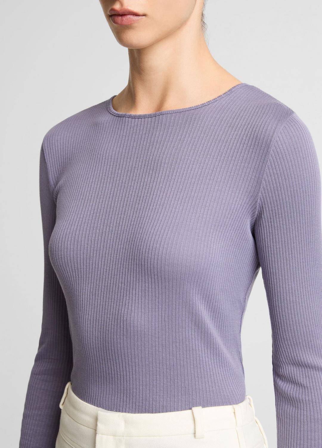 Ribbed Pima Cotton Long-Sleeve T-Shirt in Long Sleeve - MAUVE IRIS | VINCE Women