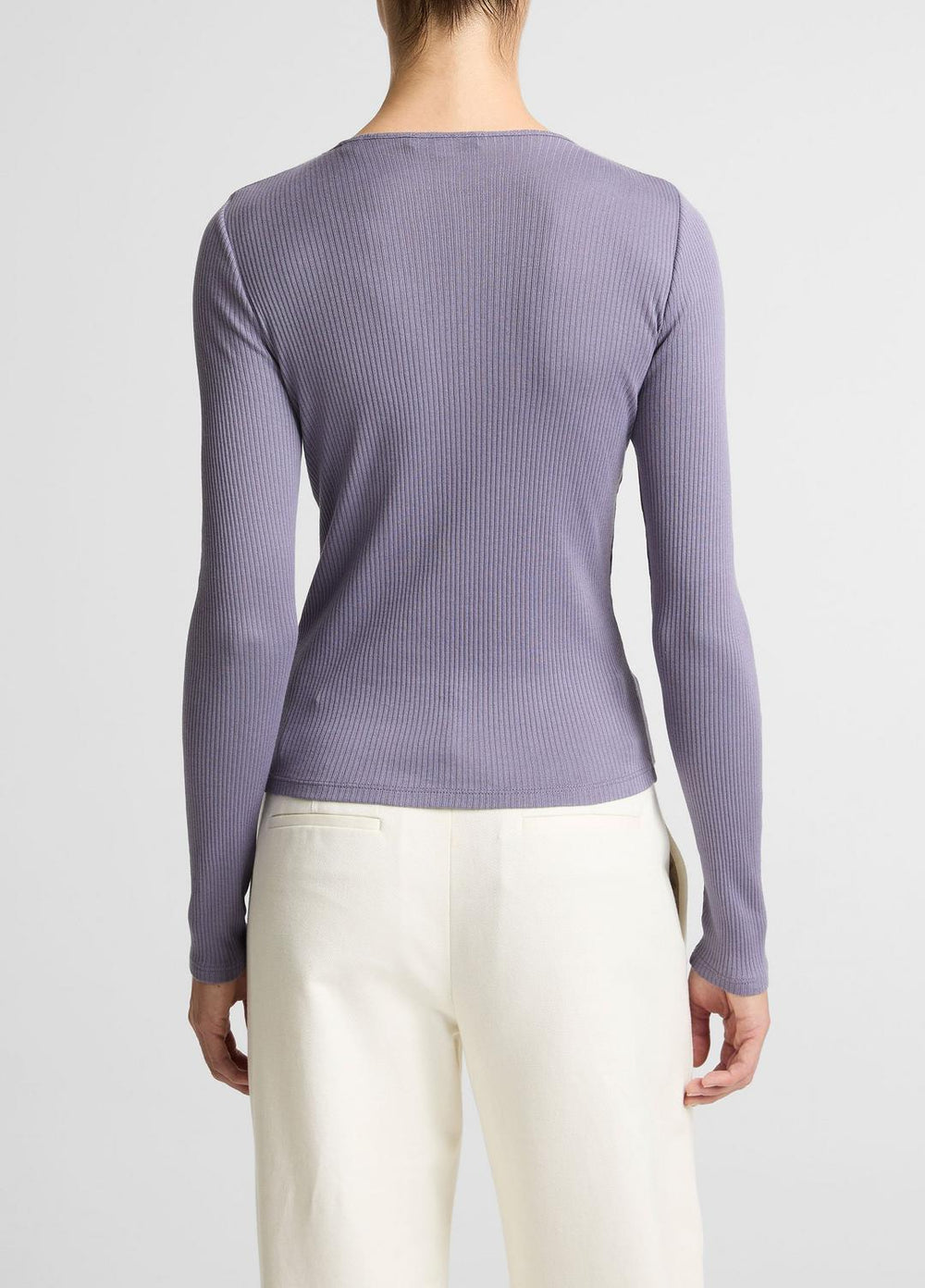 Ribbed Pima Cotton Long-Sleeve T-Shirt in Long Sleeve - MAUVE IRIS | VINCE Women