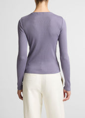Ribbed Pima Cotton Long-Sleeve T-Shirt in Long Sleeve - MAUVE IRIS | VINCE Women