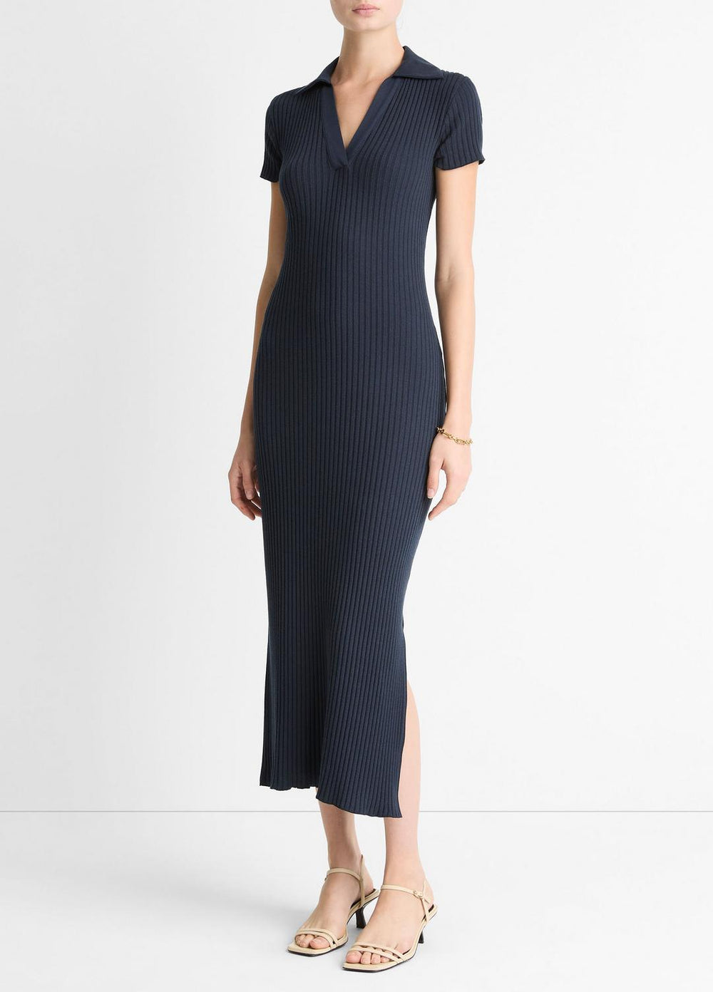 Ribbed Cotton-Blend Polo Dress in Dresses - COASTAL BLUE | VINCE Women