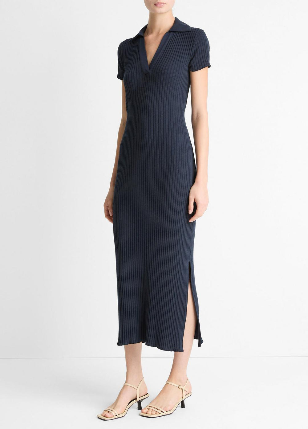 Ribbed Cotton-Blend Polo Dress in Dresses - COASTAL BLUE | VINCE Women