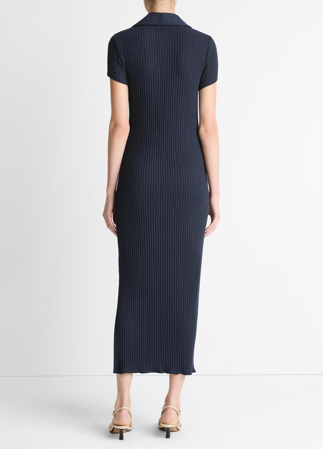 Ribbed Cotton-Blend Polo Dress in Dresses - COASTAL BLUE | VINCE Women