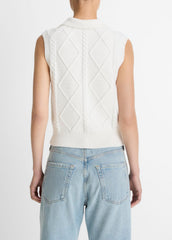 Cable-Knit Wool & Cotton-Blend Sweater Vest in V-Neck - OFF WHITE | VINCE Women