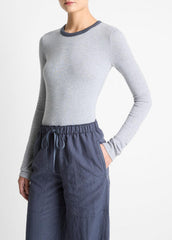 Tipped Heathered Pima Cotton-Blend Long-Sleeve T-Shirt in Long Sleeve - HEATHER THISTLE COMBO | VINCE Women