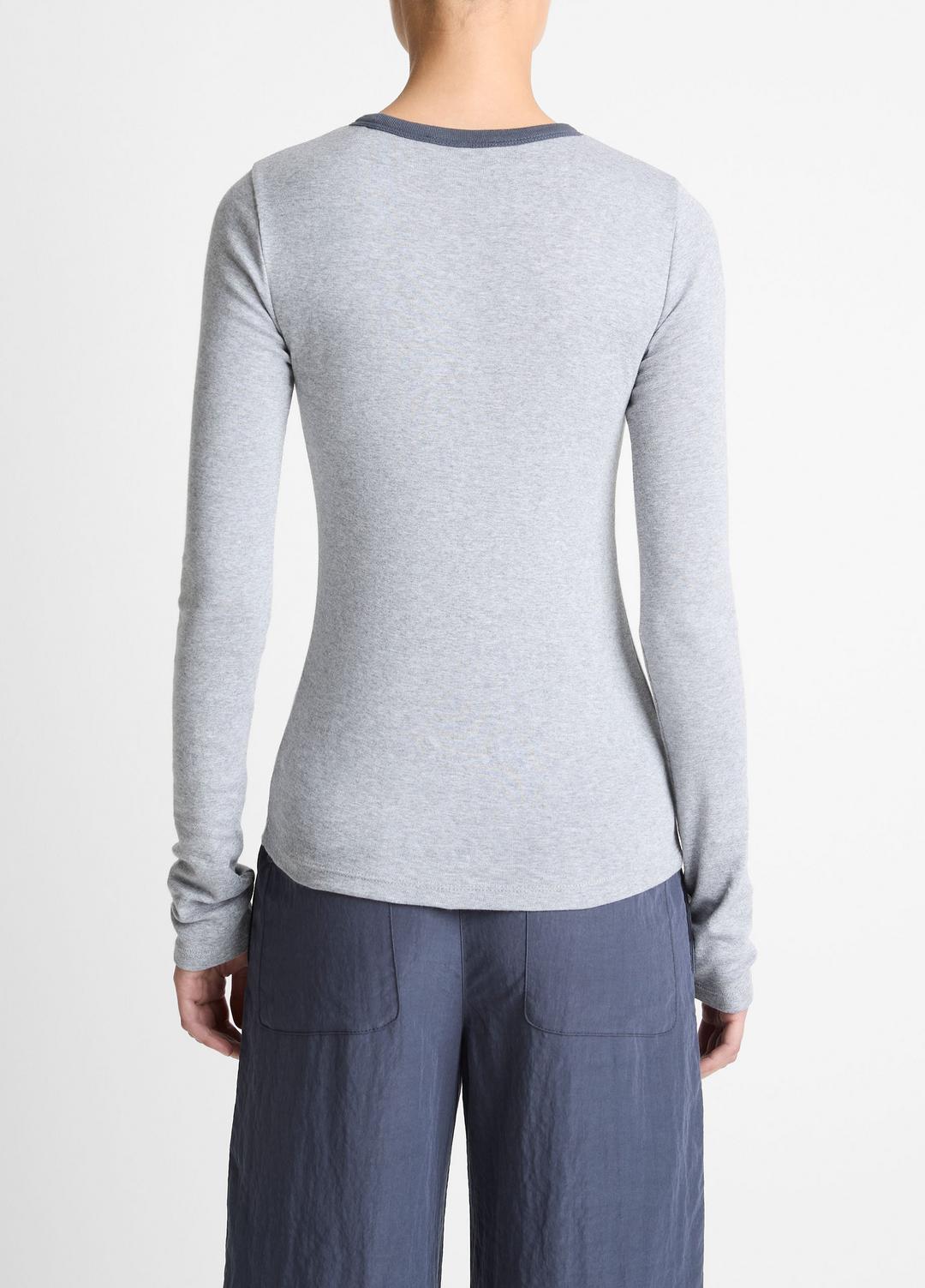 Tipped Heathered Pima Cotton-Blend Long-Sleeve T-Shirt in Long Sleeve - HEATHER THISTLE COMBO | VINCE Women