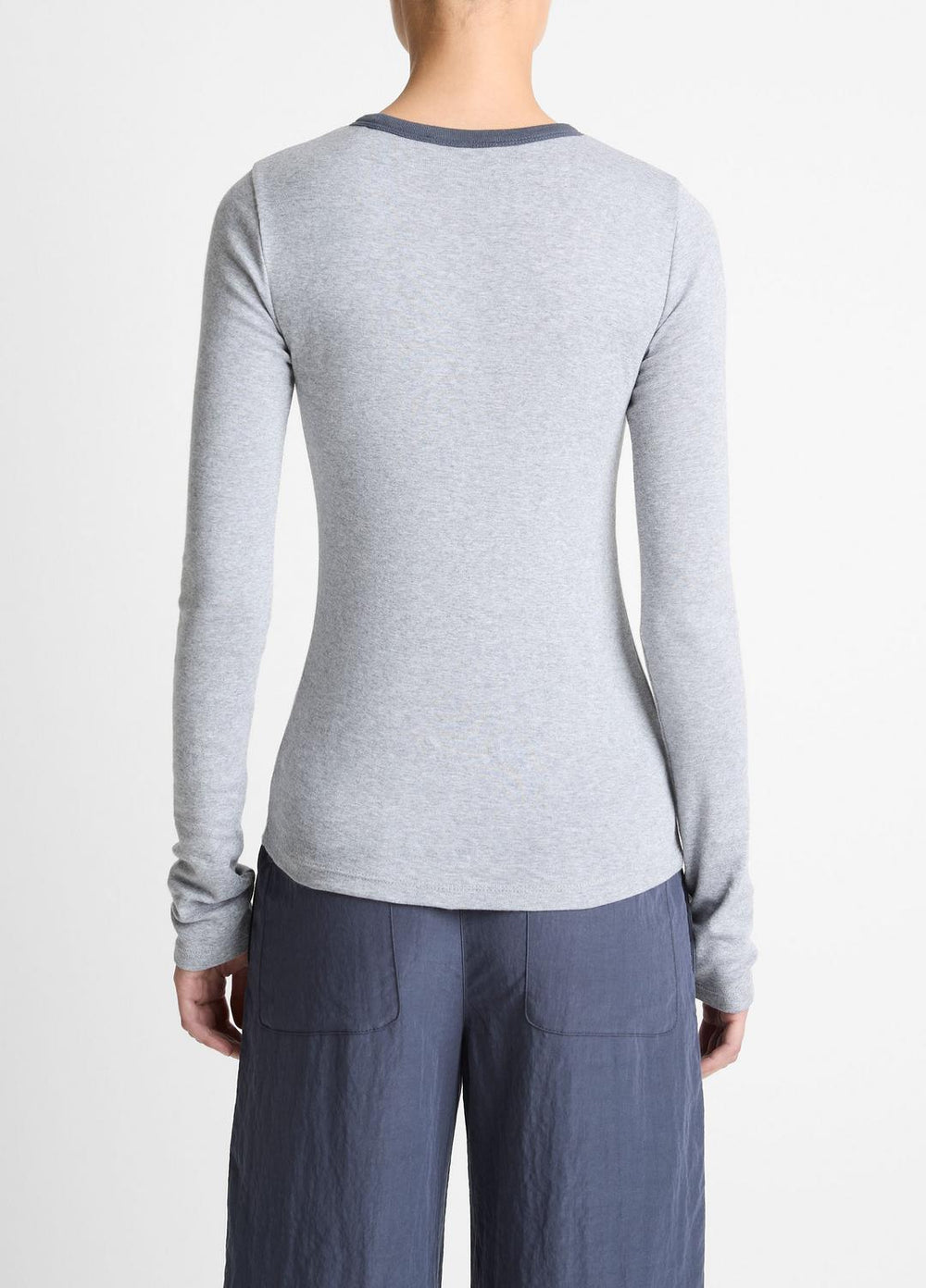 Tipped Heathered Pima Cotton-Blend Long-Sleeve T-Shirt in Long Sleeve - HEATHER THISTLE COMBO | VINCE Women