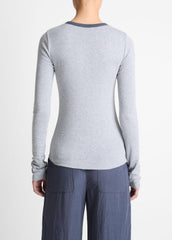 Tipped Heathered Pima Cotton-Blend Long-Sleeve T-Shirt in Long Sleeve - HEATHER THISTLE COMBO | VINCE Women
