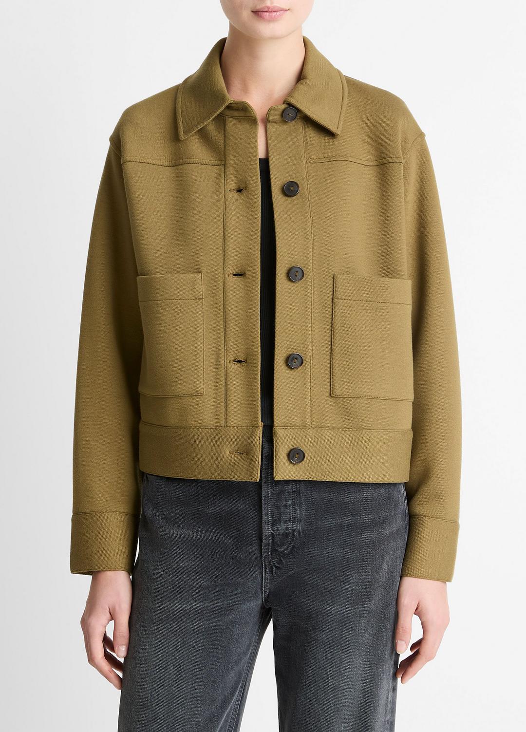 Double-Face Cropped Jacket in Jackets - DARK OLIVE STONE | VINCE Women