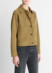Double-Face Cropped Jacket in Jackets - DARK OLIVE STONE | VINCE Women