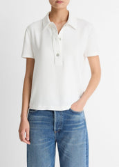 Crepe Polo Shirt in Short Sleeve - OFF WHITE | VINCE Women