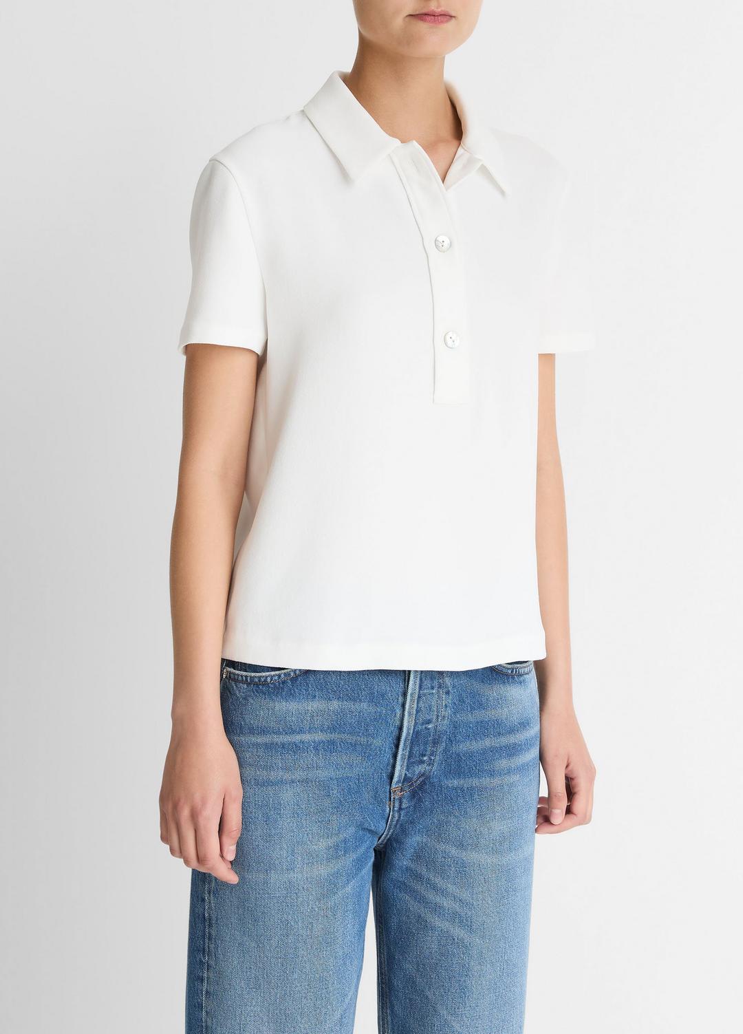 Crepe Polo Shirt in Short Sleeve - OFF WHITE | VINCE Women