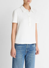 Crepe Polo Shirt in Short Sleeve - OFF WHITE | VINCE Women
