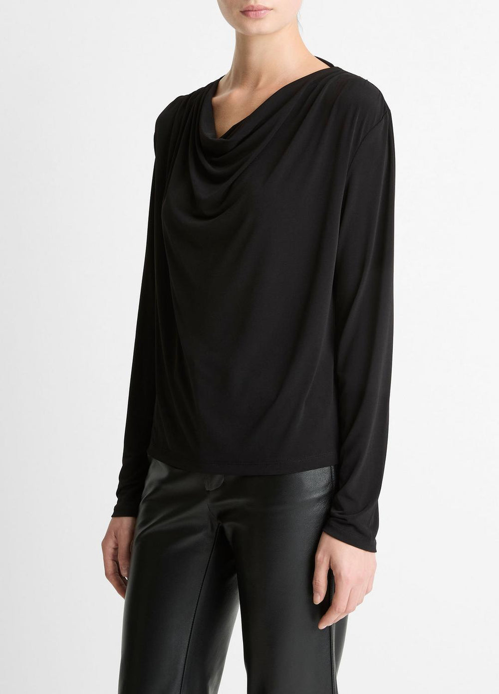Matte Jersey Cowl-Neck Top in Long Sleeve - BLACK | VINCE Women