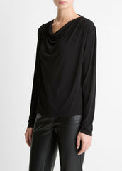 Matte Jersey Cowl-Neck Top in Long Sleeve - BLACK | VINCE Women
