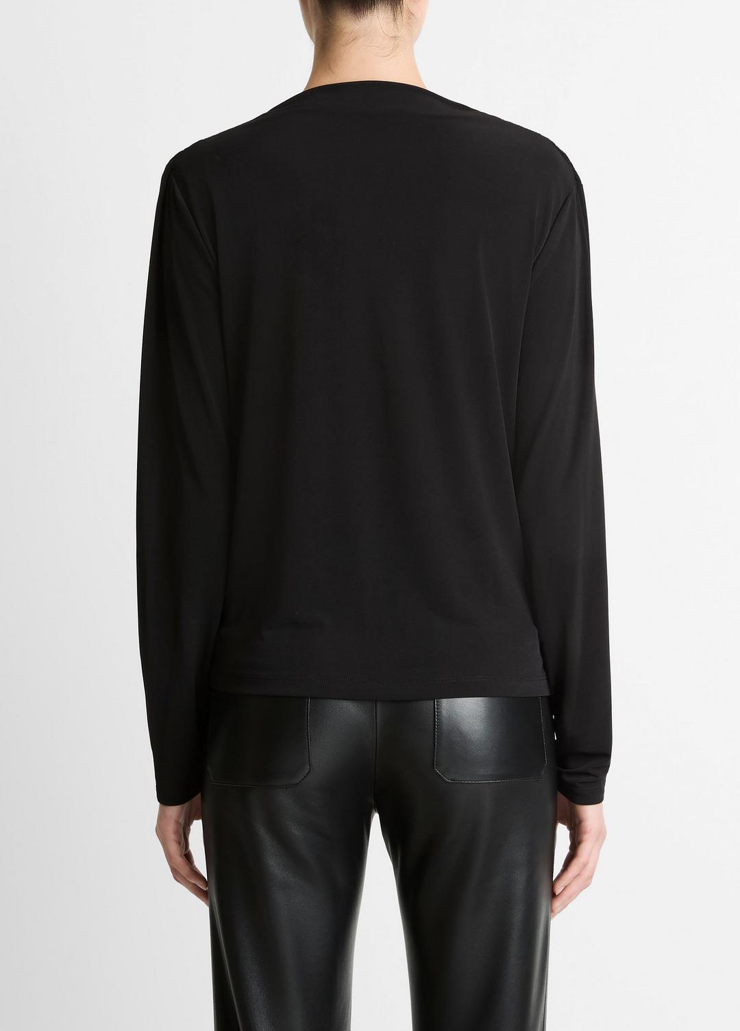 Matte Jersey Cowl-Neck Top in Long Sleeve - BLACK | VINCE Women