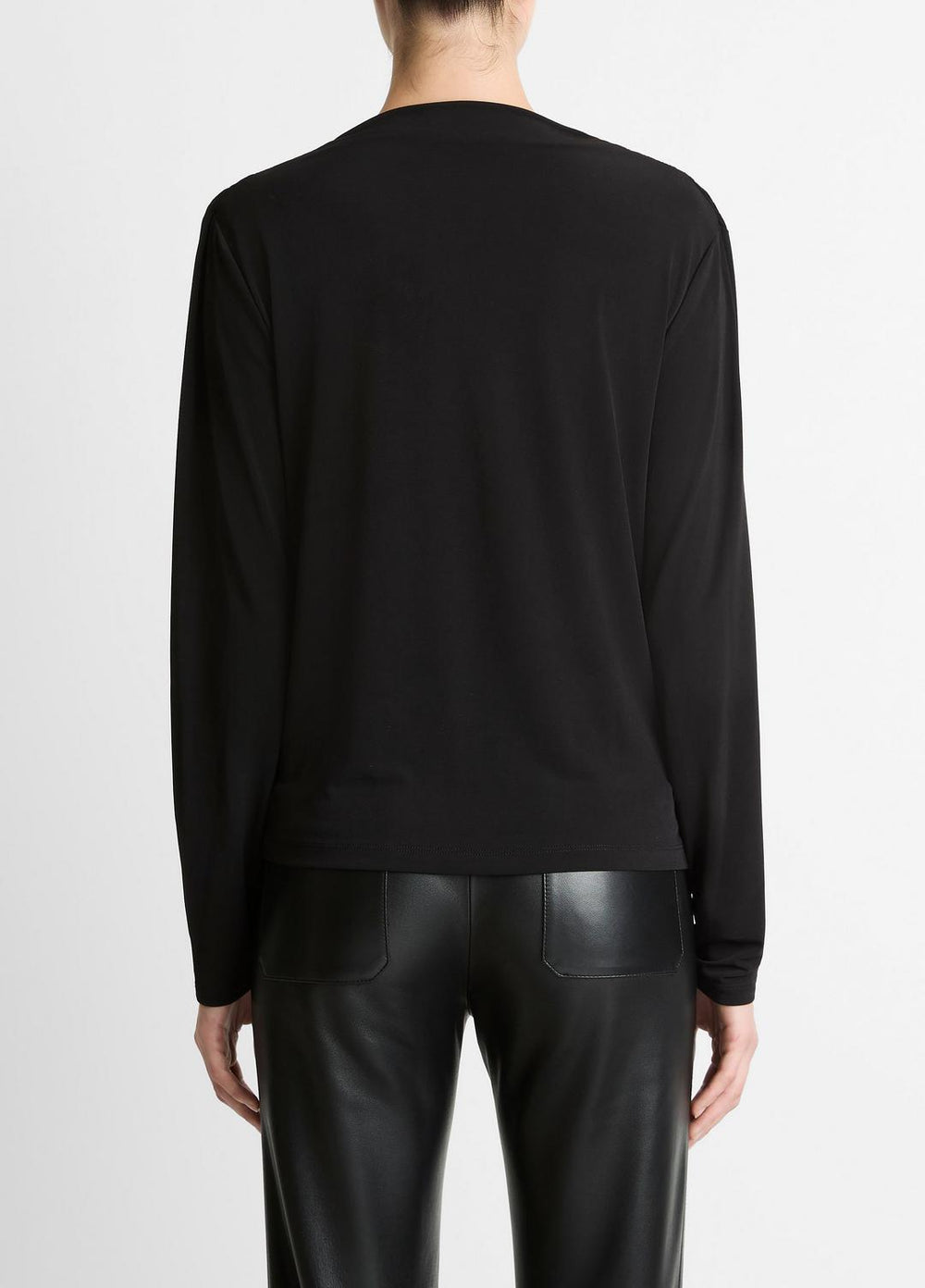 Matte Jersey Cowl-Neck Top in Long Sleeve - BLACK | VINCE Women