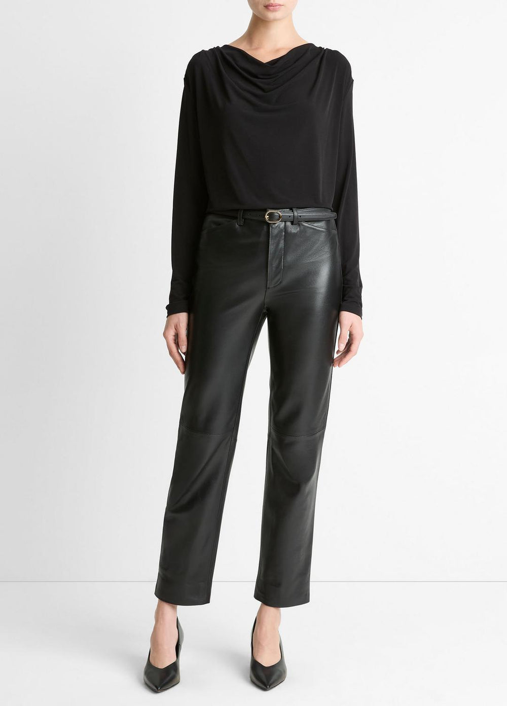 Matte Jersey Cowl-Neck Top in Long Sleeve - BLACK | VINCE Women