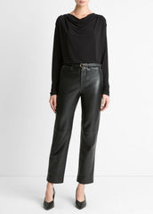 Matte Jersey Cowl-Neck Top in Long Sleeve - BLACK | VINCE Women