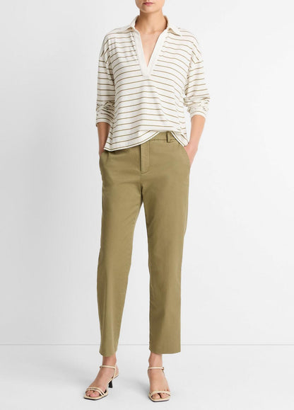 Avery Mid-Rise Italian Stretch-Cotton Chino Pant in Trousers - OLIVE STONE | VINCE Women