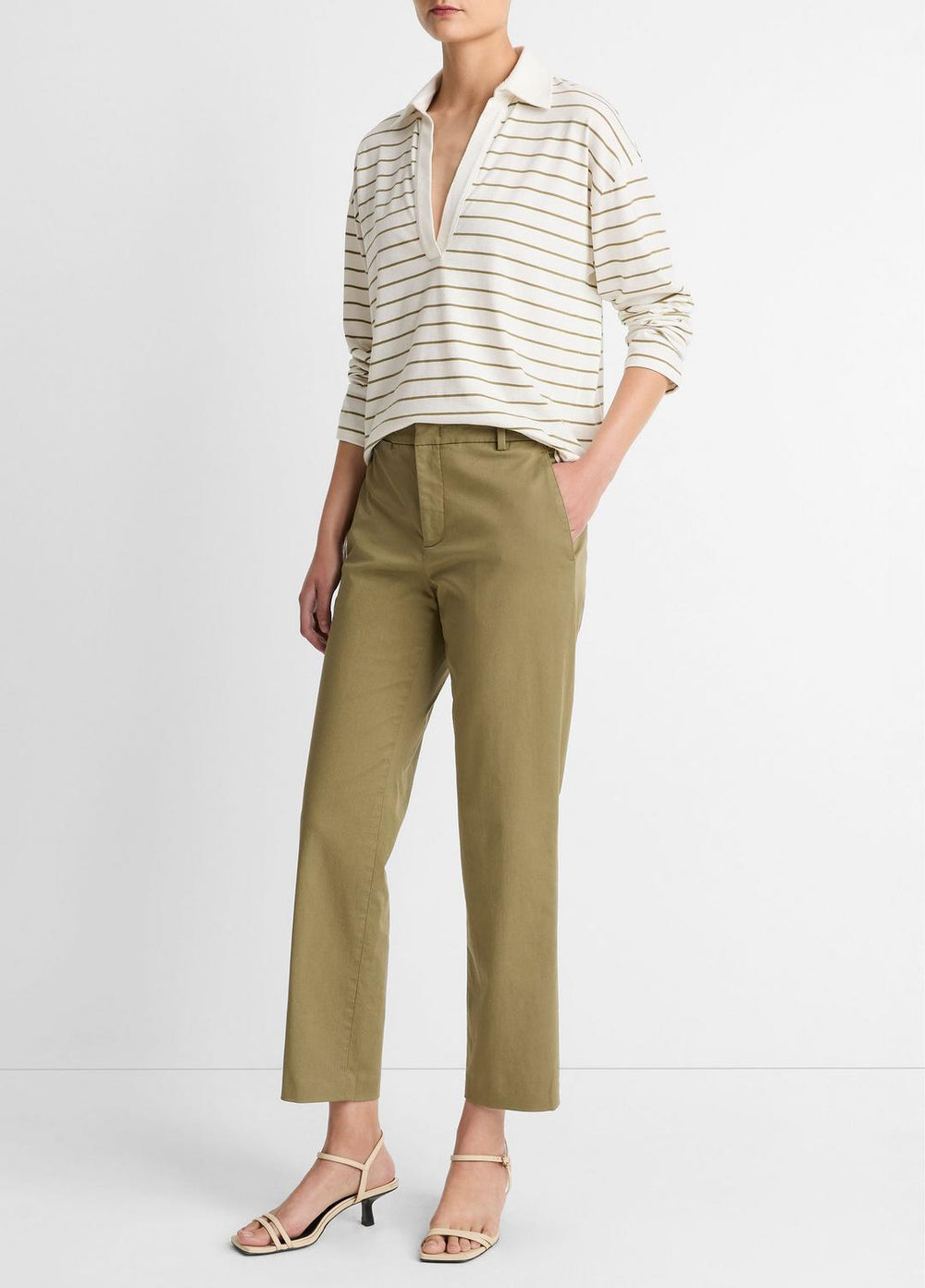 Avery Mid-Rise Italian Stretch-Cotton Chino Pant in Trousers - OLIVE STONE | VINCE Women