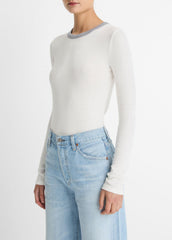 Tipped Heathered Pima Cotton-Blend Long-Sleeve T-Shirt in Long Sleeve - OFF WHITE COMBO | VINCE Women