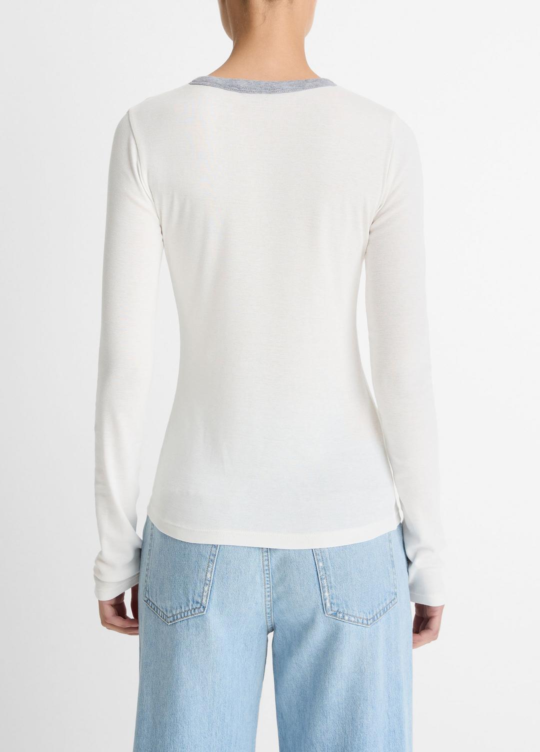 Tipped Heathered Pima Cotton-Blend Long-Sleeve T-Shirt in Long Sleeve - OFF WHITE COMBO | VINCE Women