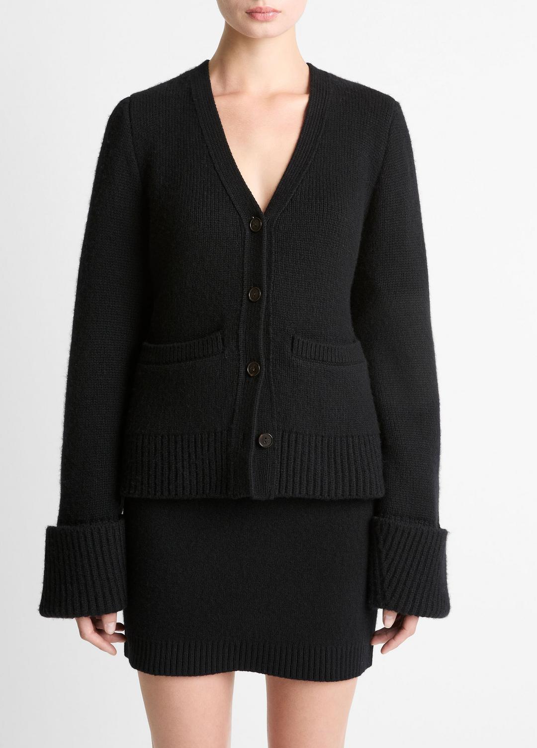 Double-Face Wool & Cashmere-Blend Cardigan in Cardigans - BLACK | VINCE Women