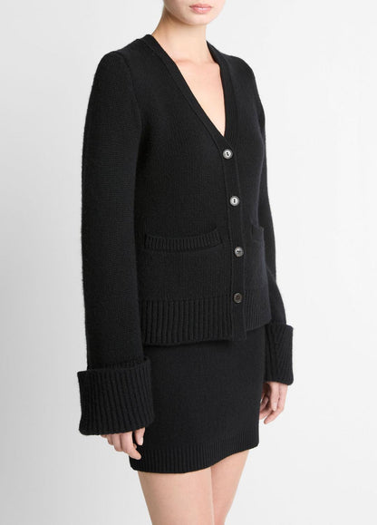 Double-Face Wool & Cashmere-Blend Cardigan in Cardigans - BLACK | VINCE Women