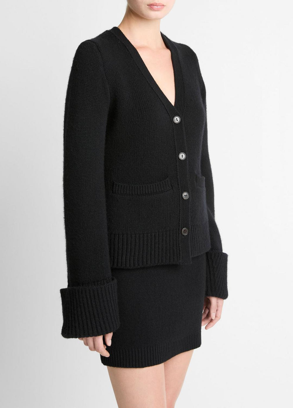 Double-Face Wool & Cashmere-Blend Cardigan in Cardigans - BLACK | VINCE Women