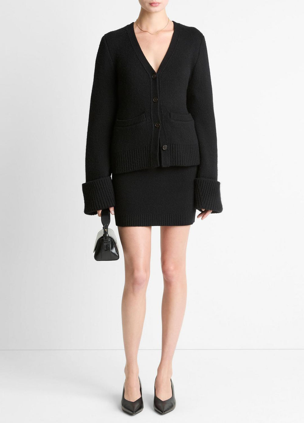 Double-Face Wool & Cashmere-Blend Cardigan in Cardigans - BLACK | VINCE Women