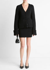 Double-Face Wool & Cashmere-Blend Cardigan in Cardigans - BLACK | VINCE Women