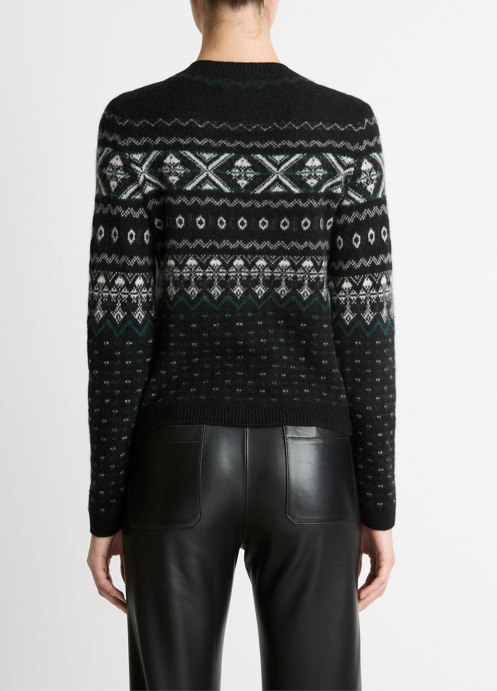 Fair Isle Plush Cashmere Sweater in Crew Neck - BLACK/WHITE COMBO | VINCE Women