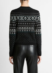 Fair Isle Plush Cashmere Sweater in Crew Neck - BLACK/WHITE COMBO | VINCE Women