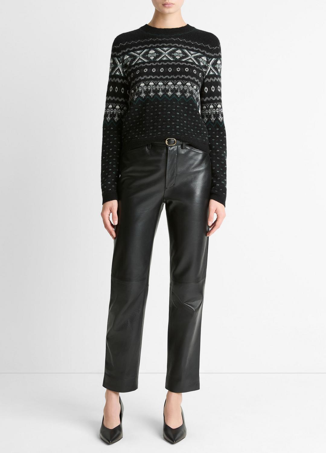 Fair Isle Plush Cashmere Sweater in Crew Neck - BLACK/WHITE COMBO | VINCE Women