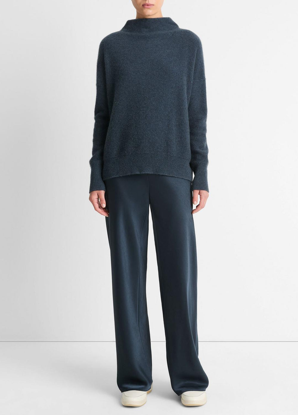 Plush Cashmere Funnel-Neck Sweater in Turtleneck - HEATHER TIDE STONE | VINCE Women
